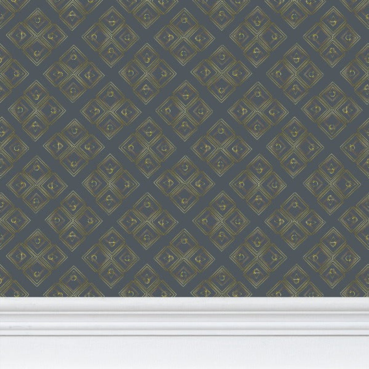 Focus is a sacred geometry peel and stick wallpaper in dark green for mental clarity.