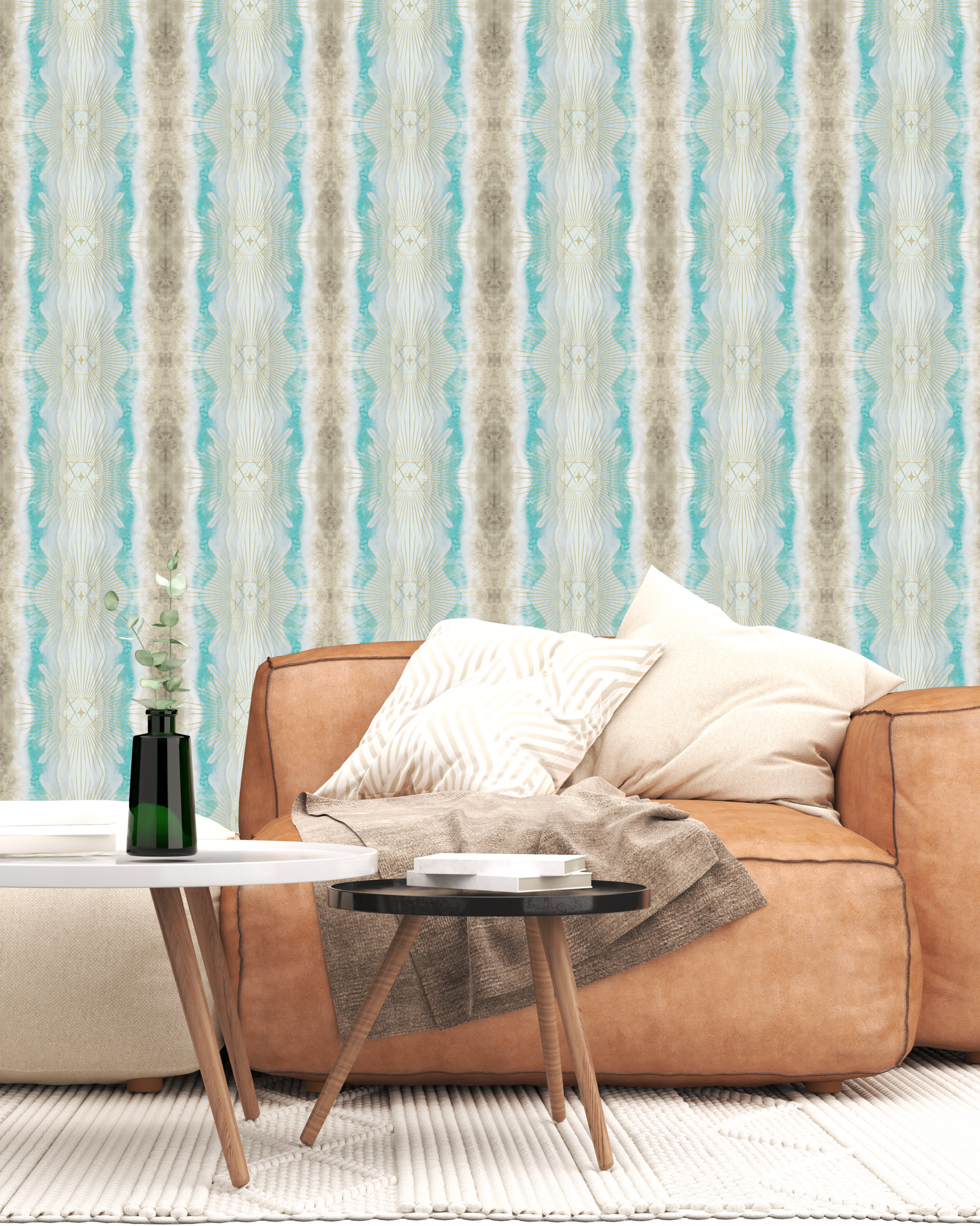 Optimism in Aqua | Energetic Wallpaper for Joyful Energy & Expansion in a modern living room