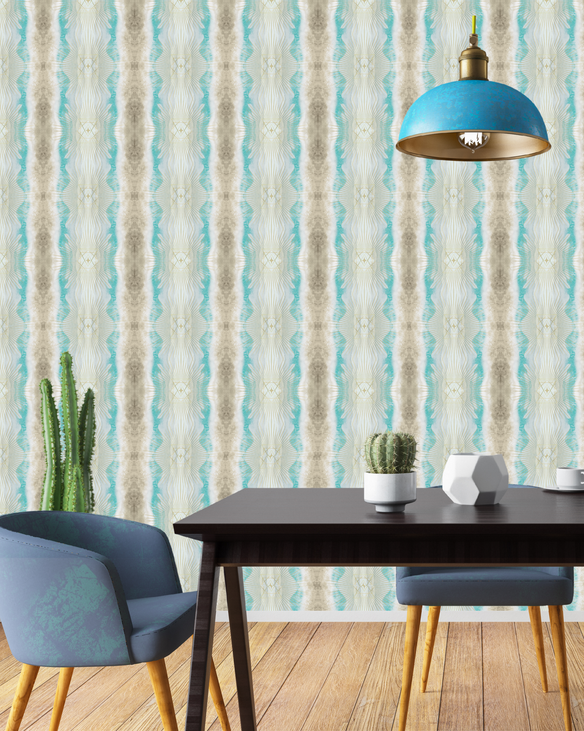 Optimism in Aqua | Energetic Wallpaper for Joyful Energy & Expansion in a luxury dining room