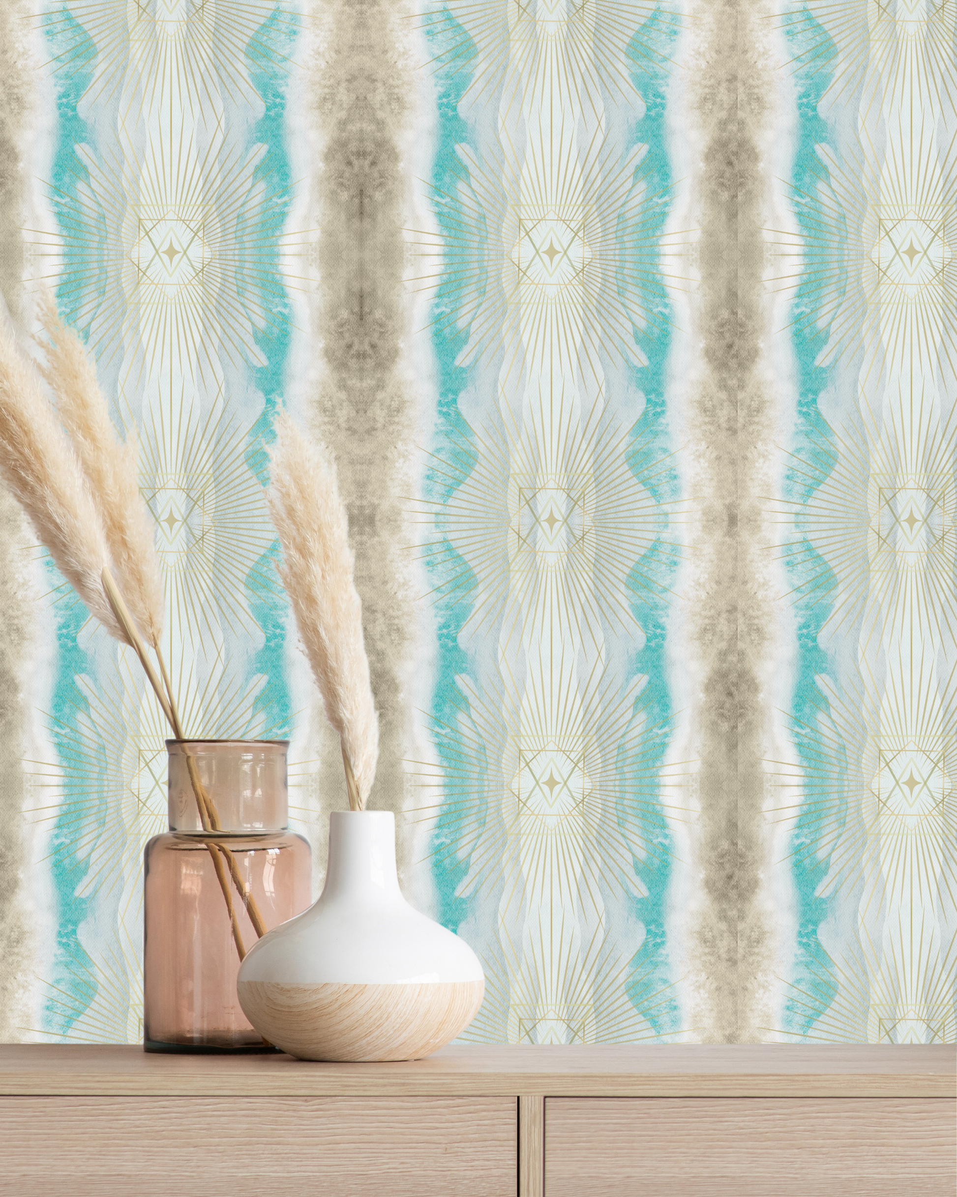 Optimism in Aqua | Energetic Wallpaper for Joyful Energy & Expansion in a hallway or entry way