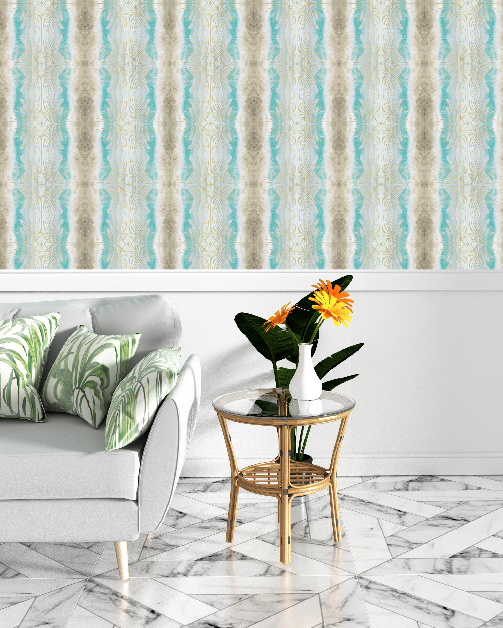 Optimism in Aqua | Energetic Wallpaper for Joyful Energy & Expansion in a beach home