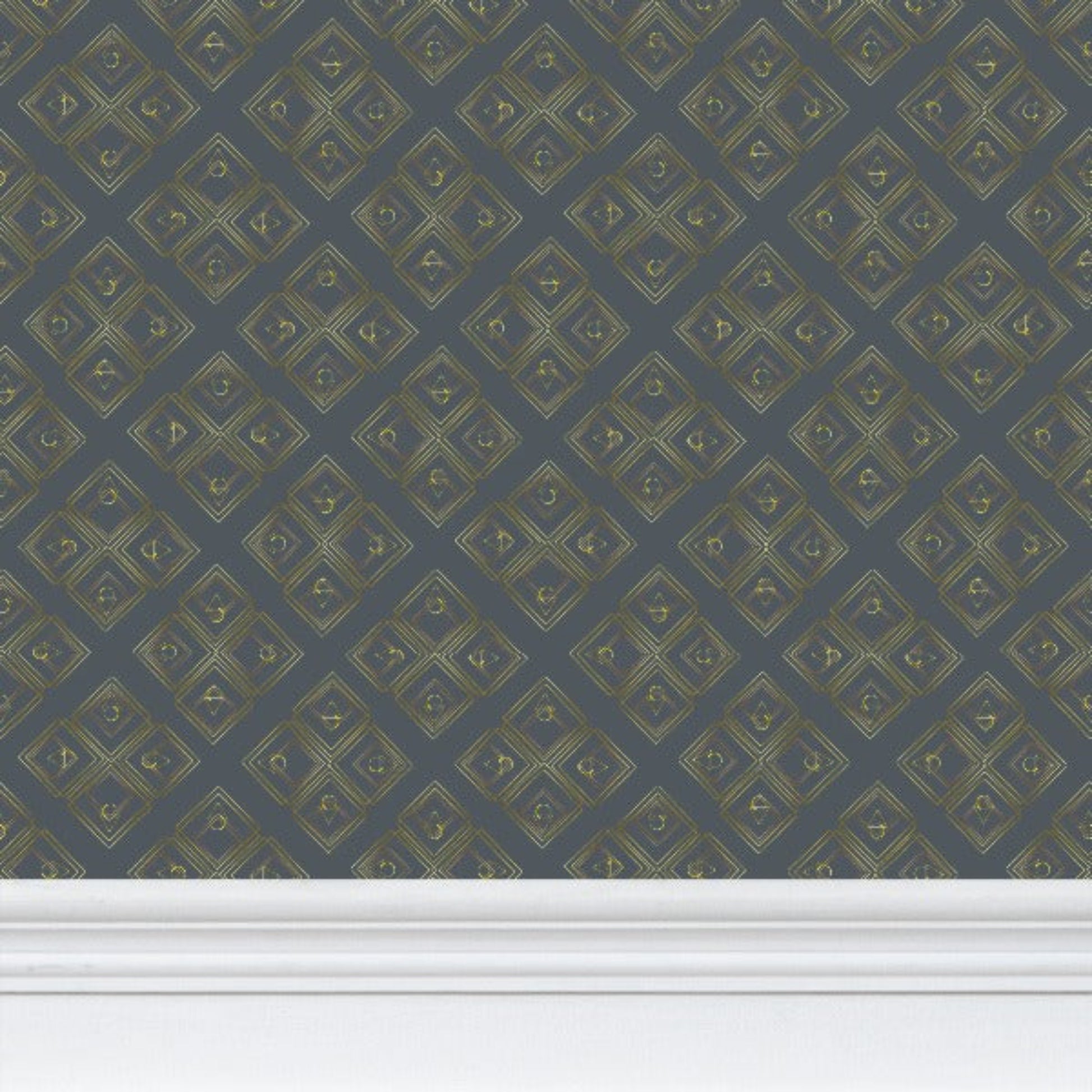 Focus is a sacred geometry peel and stick wallpaper in dark green for mental clarity.